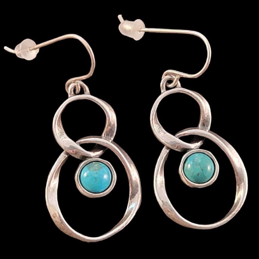Shablool Israel Turquoise Sterling Double Wavy Earrings